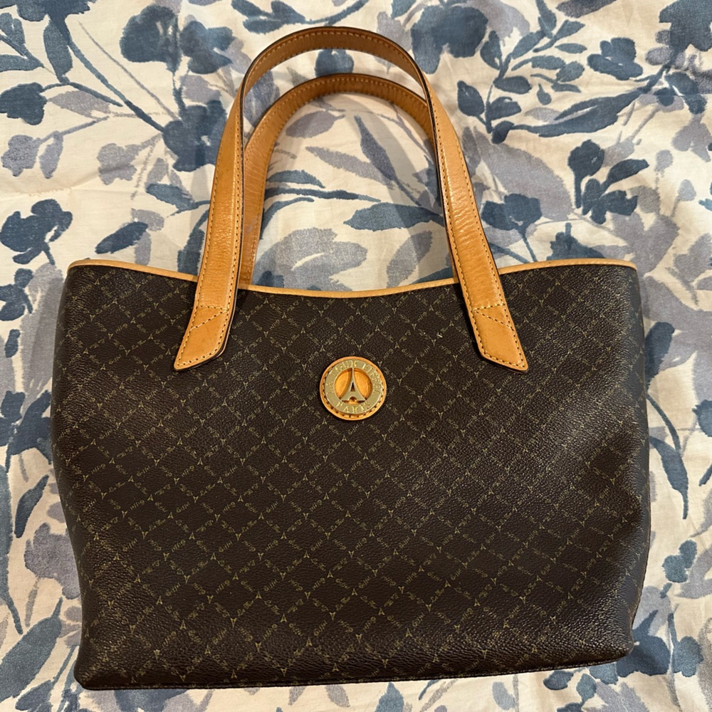 La Tour Eiffel Brown and Tan Tote Bag with Structured Design